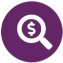 vector icon of a dollar sign inside of a magnifying glass